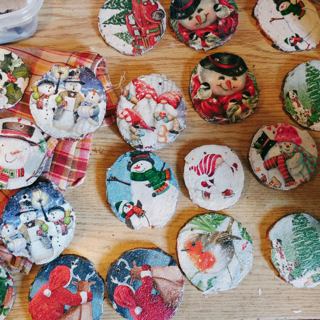 homemade wooden tree ornaments